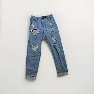Riot High Rise Mom Jeans Size 8/Medium Ripped Distressed %100 Cotton